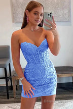 Purple Tight Short Homecoming Dresses with Appliques