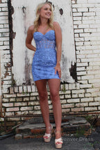Purple Tight Short Homecoming Dresses with Appliques