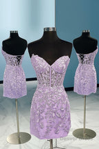 Purple Tight Short Homecoming Dresses with Appliques