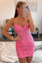 Purple Tight Short Homecoming Dresses with Appliques