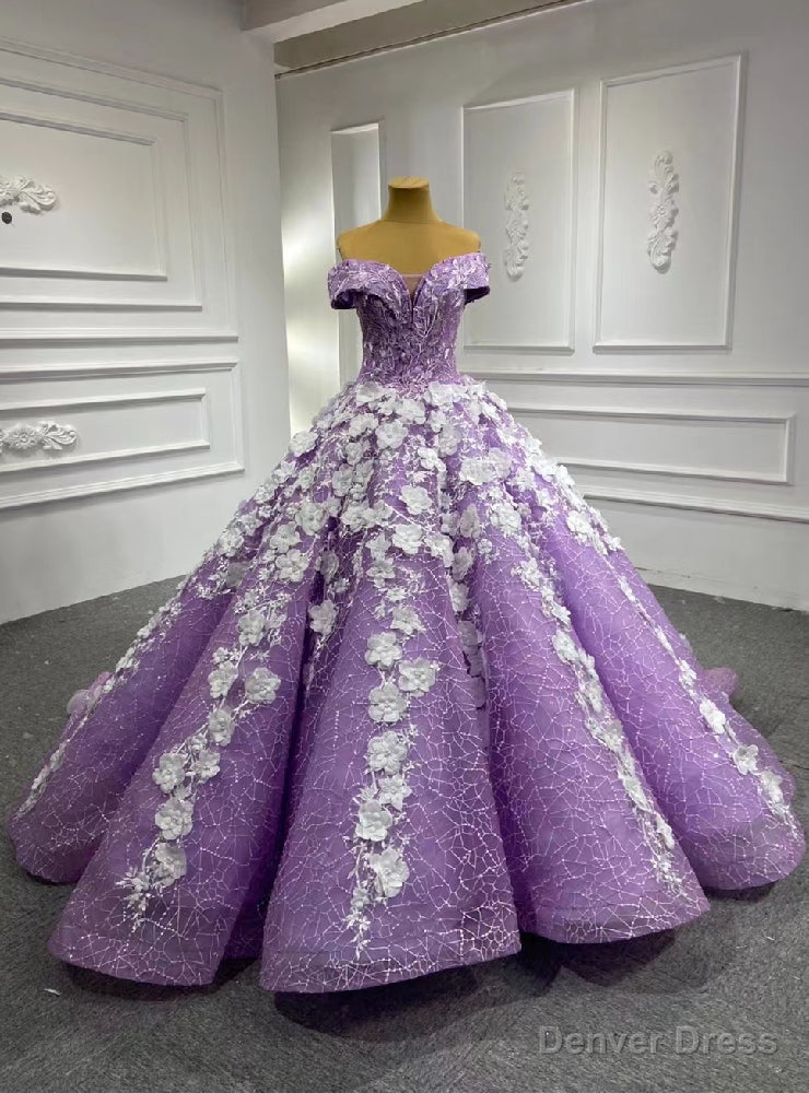 Purple Tulle 3d White Appliques Prom Dress Main image