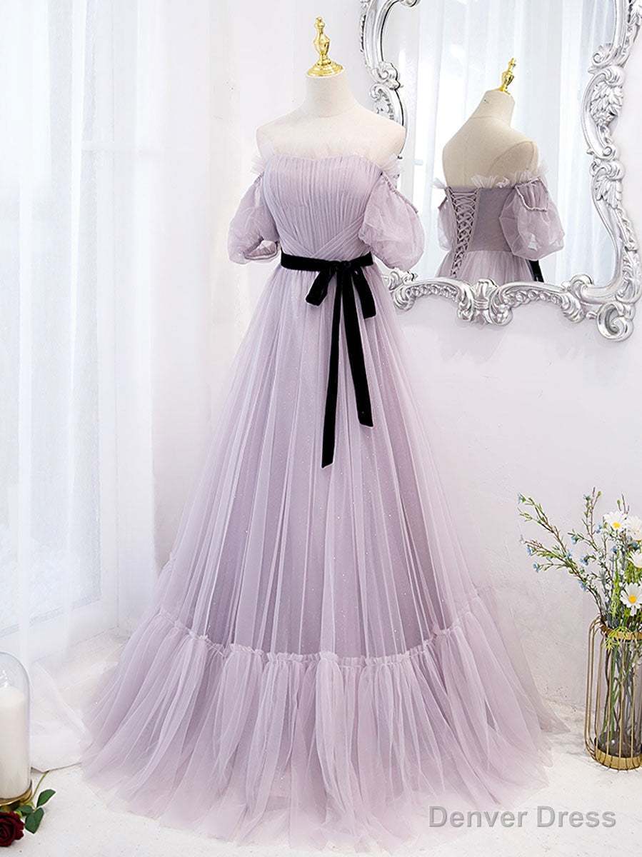 Purple tulle A Line long prom Dress, purple bridesmaid Dresses