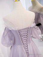 Purple tulle A Line long prom Dress, purple bridesmaid Dresses