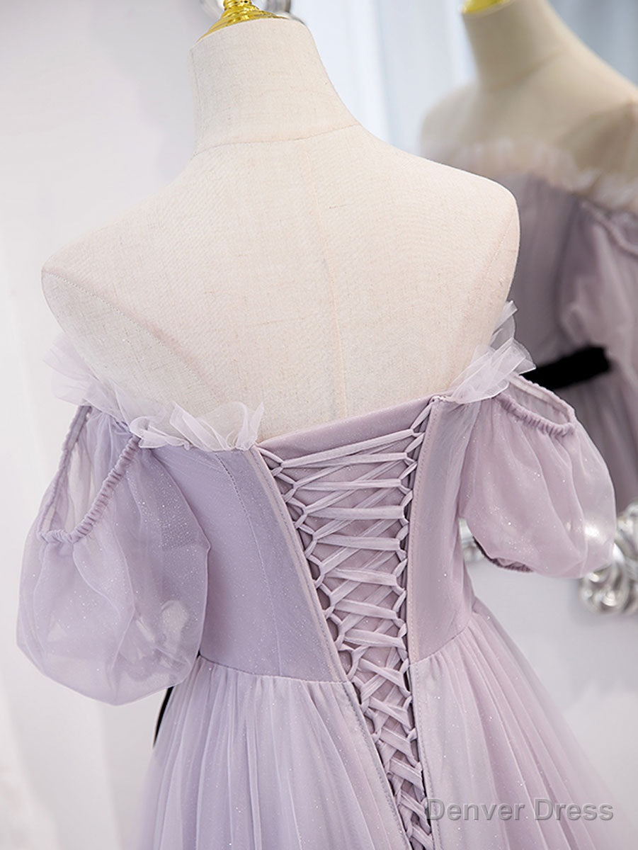 Purple tulle A Line long prom Dress, purple bridesmaid Dresses