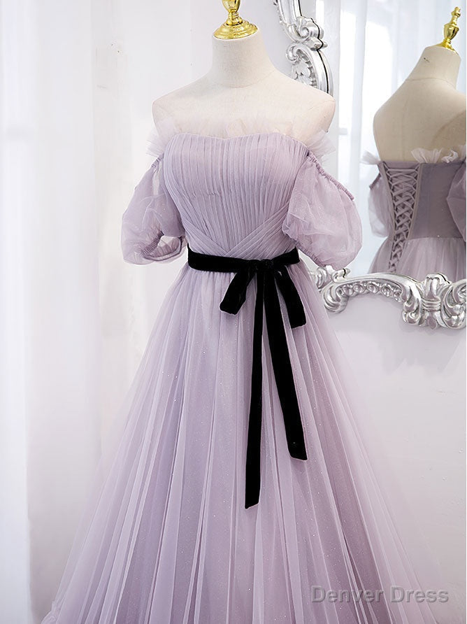 Purple tulle A Line long prom Dress, purple bridesmaid Dresses