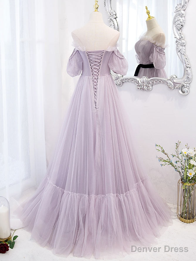 Purple tulle A Line long prom Dress, purple bridesmaid Dresses