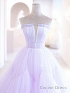 Purple  Tulle A Line Long Prom Dress, Tulle Long Evening Dress