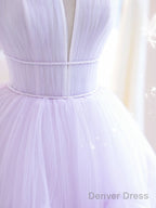 Purple  Tulle A Line Long Prom Dress, Tulle Long Evening Dress