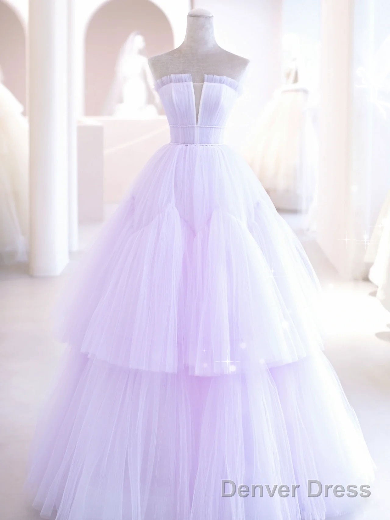 Purple  Tulle A Line Long Prom Dress, Tulle Long Evening Dress Main image