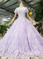 Purple Tulle Appliques Short Sleeve Prom Wedding Dress With Beading