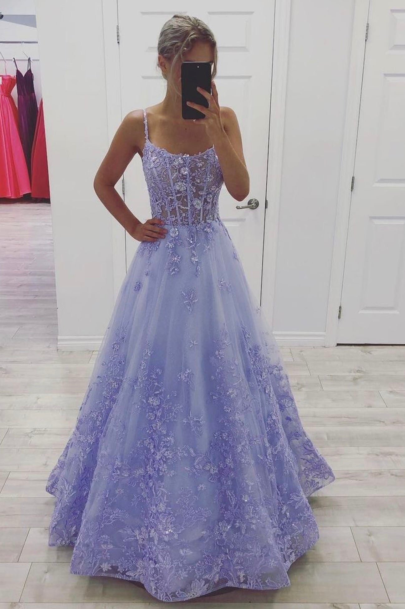 Purple Tulle Lace Long Prom Dress, A-Line Purple Graduation Prom Dresses Main image