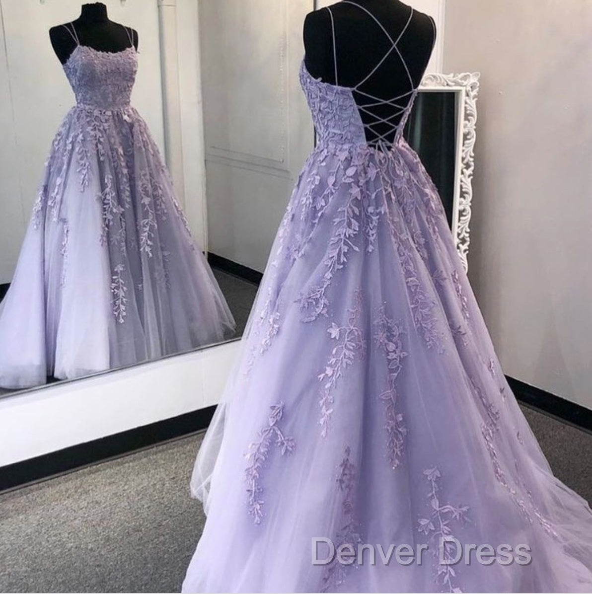 Purple Tulle Lace Long Prom Dresses Formal Dresses