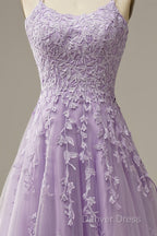 Purple Tulle Lace Long Prom Dresses Formal Dresses