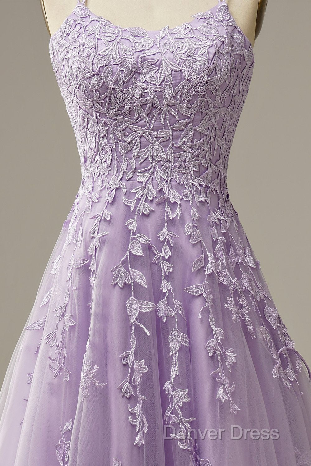 Purple Tulle Lace Long Prom Dresses Formal Dresses