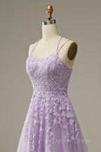 Purple Tulle Lace Long Prom Dresses Formal Dresses