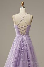 Purple Tulle Lace Long Prom Dresses Formal Dresses