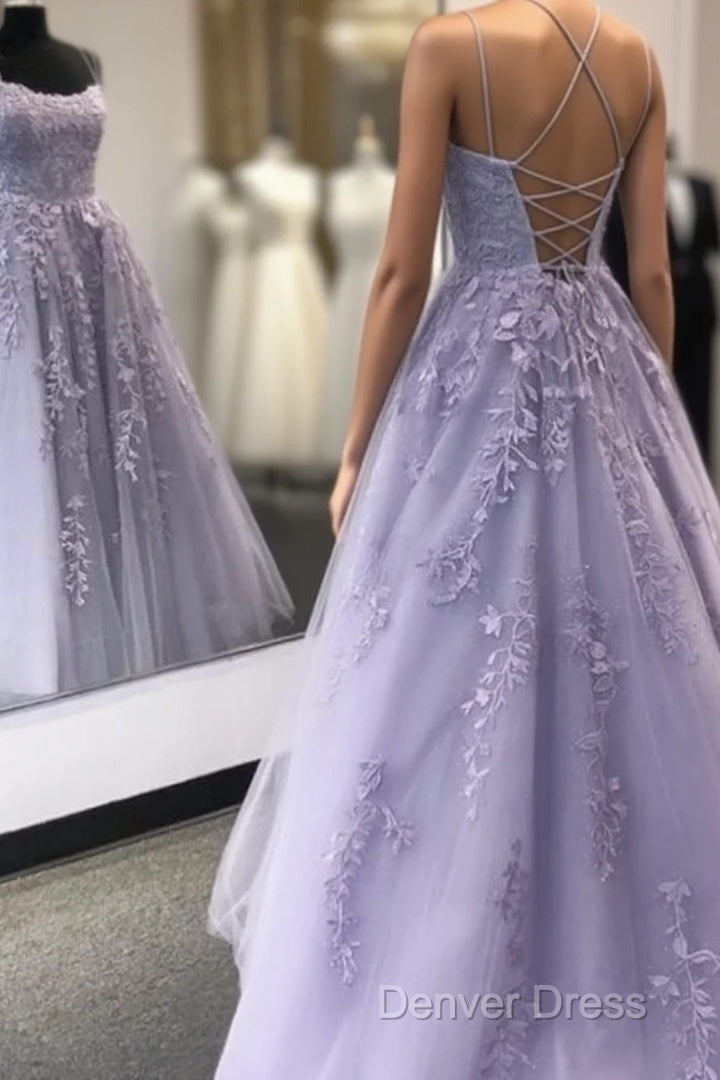 Purple Tulle Lace Long Prom Dresses Formal Dresses Main image
