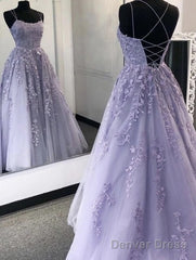 Purple Tulle Lace Long Prom Dress Formal Dress