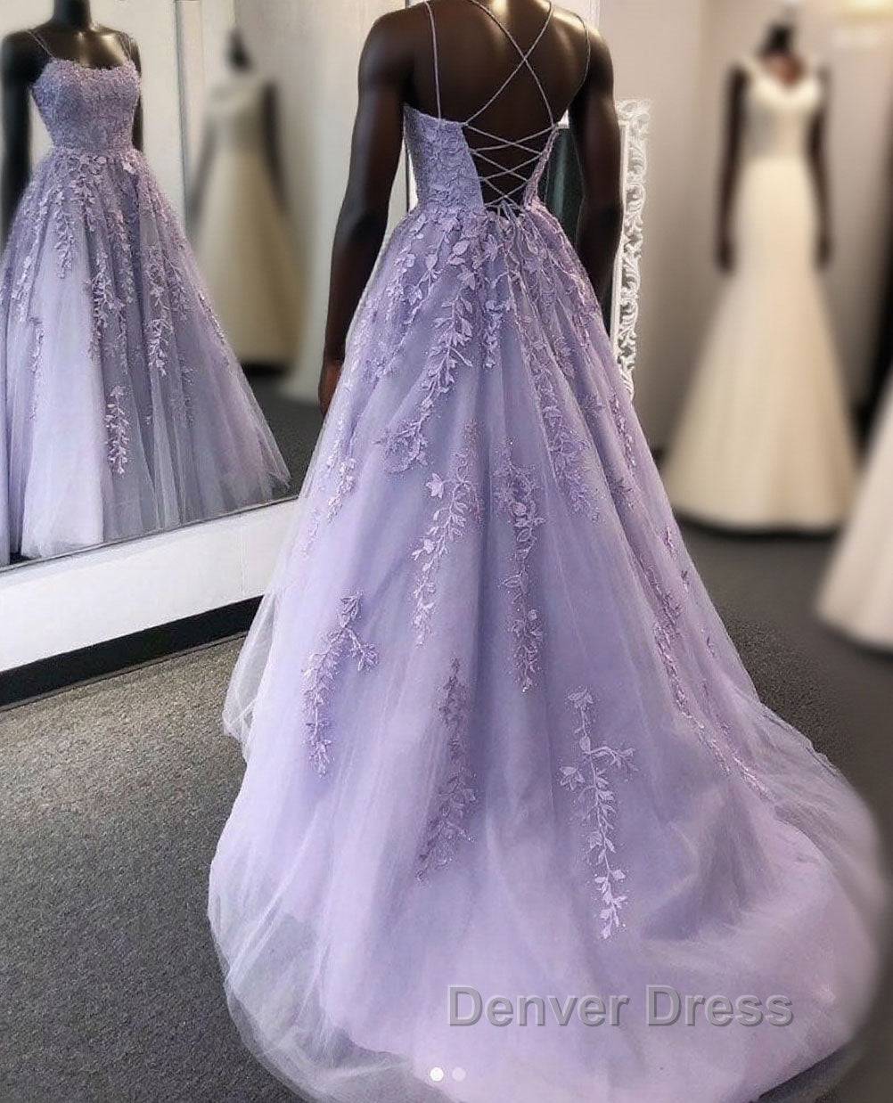 Purple tulle lace long prom Dress lace tulle Prom Dresses Main image