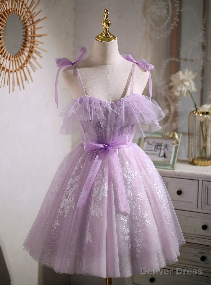 Purple Tulle Lace Straps Homecoming Dresses