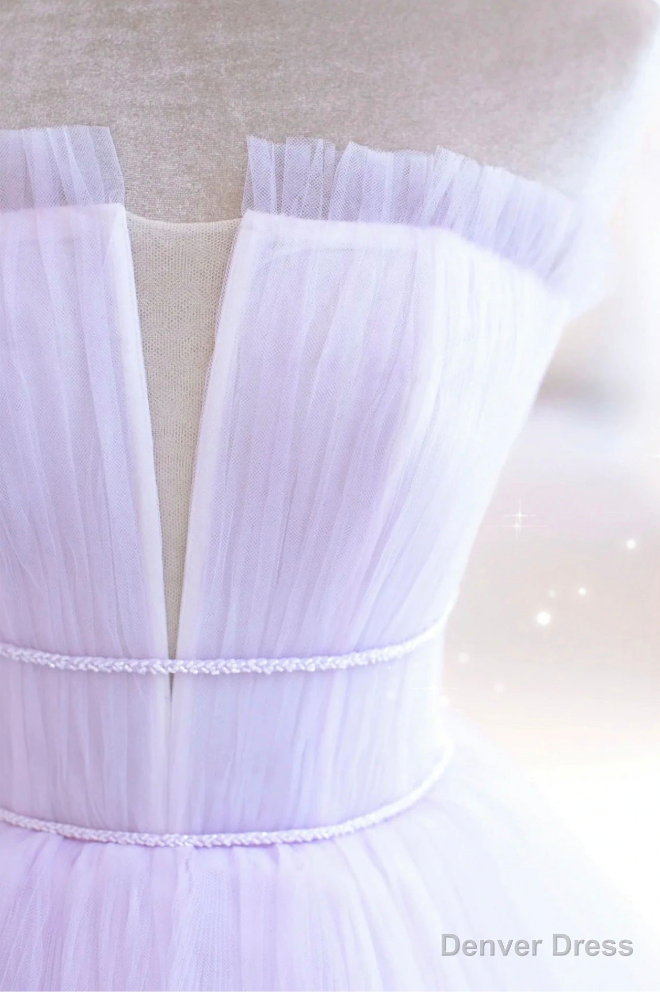 Purple Tulle Long A Line Prom Dresses, A Line Strapless Prom Gowns