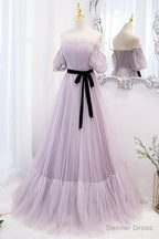 Purple Tulle Long A Line Prom Dress, Purple Prom Dresses