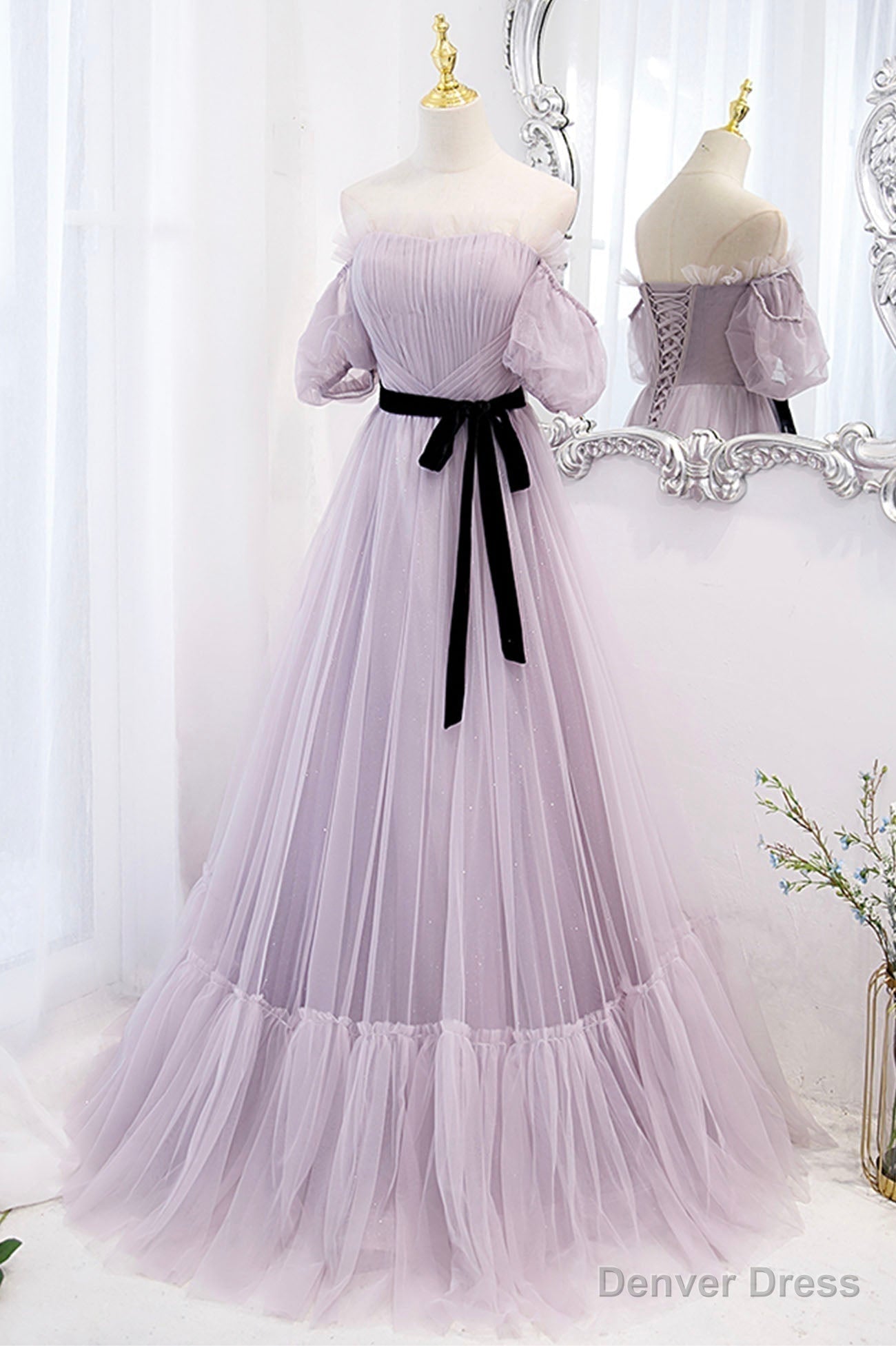 Purple Tulle Long A Line Prom Dress, Purple Prom Dresses