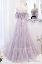 Purple Tulle Long A Line Prom Dress, Purple Prom Dresses