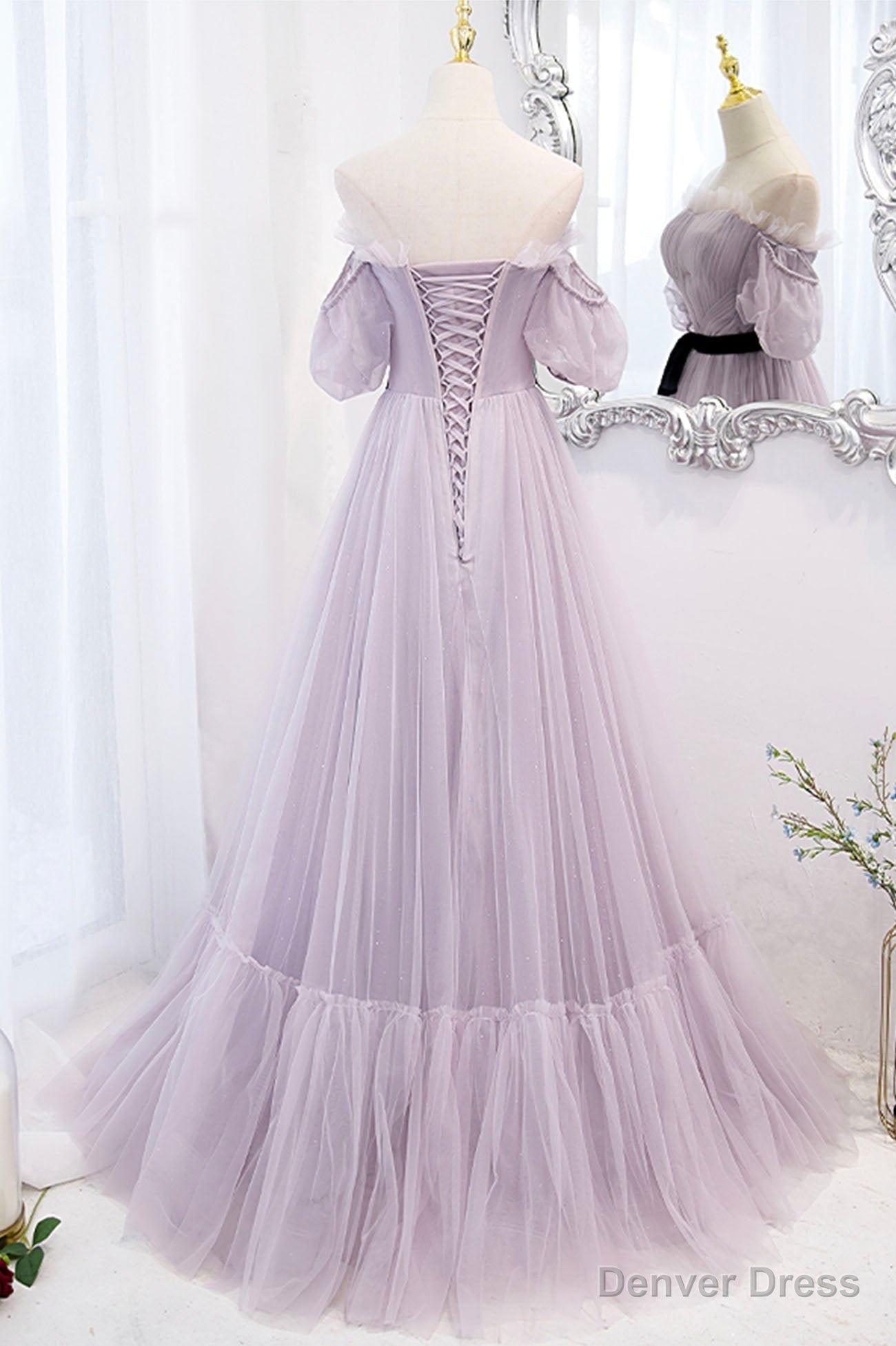 Purple Tulle Long A Line Prom Dress, Purple Prom Dresses