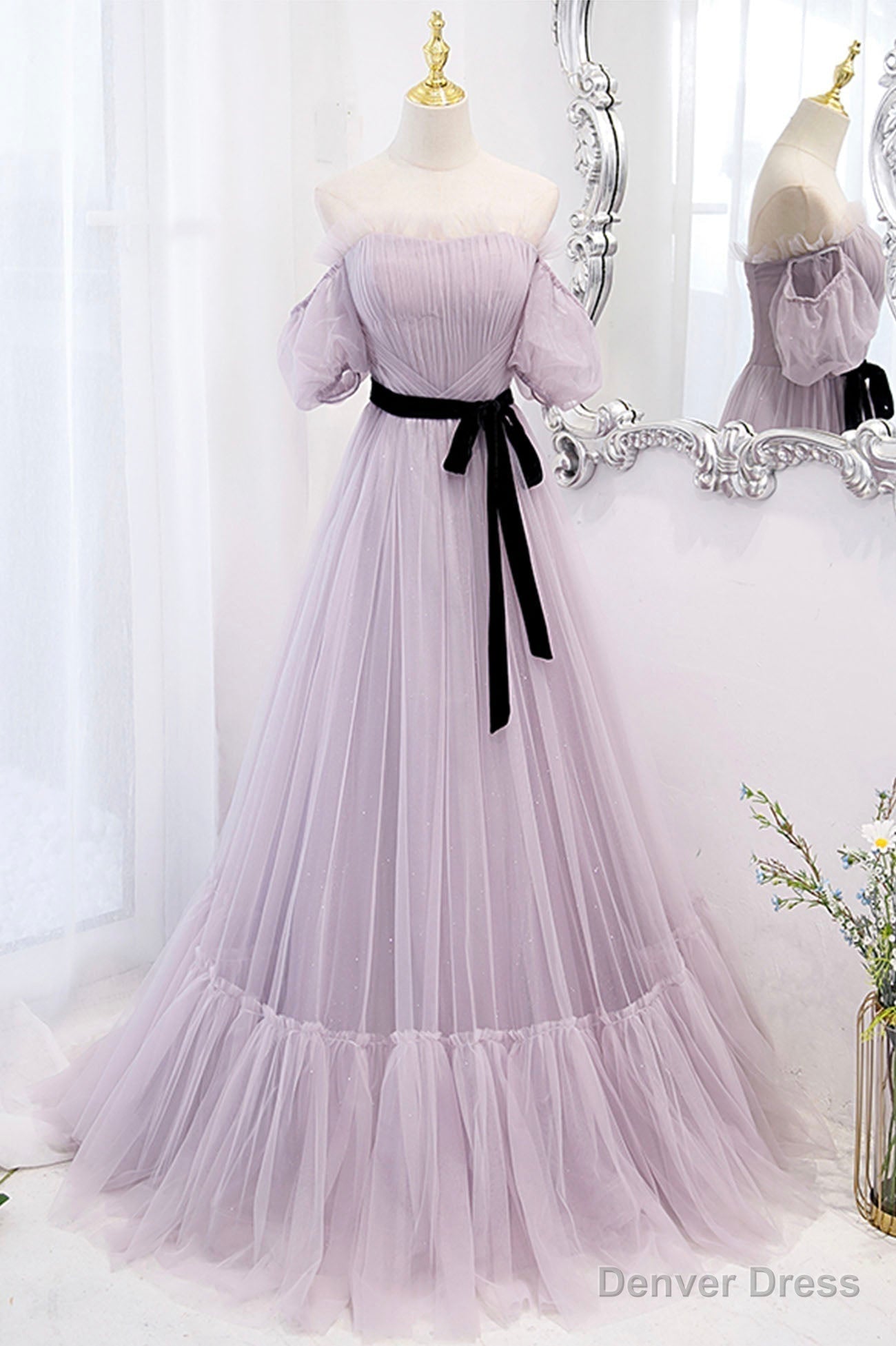 Purple Tulle Long A Line Prom Dress, Purple Prom Dresses