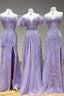 Purple Tulle Long Lace Prom Dresses, Purple Tulle Long Lace Formal Evening Dresses