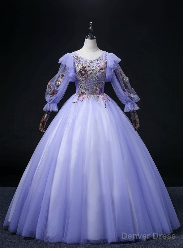 Purple Tulle Long Sleeve Sequins Appliques Quinceanera Dress Main image