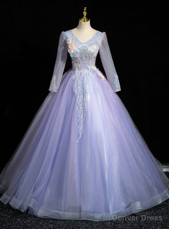 Purple Tulle Long Sleeve V-neck Sequins Quinceanera Dress Main image