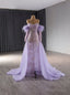 Purple Tulle Mermaid Sequins Prom Dress With Detachable Sleeve