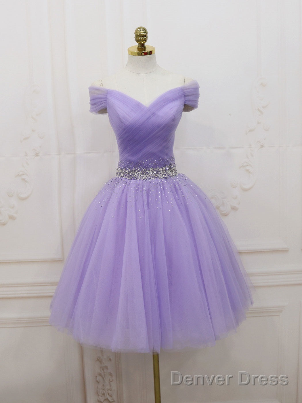 Purple Tulle Off Shoulder Sequin Short Prom Dress Purple Homecoming Dresses