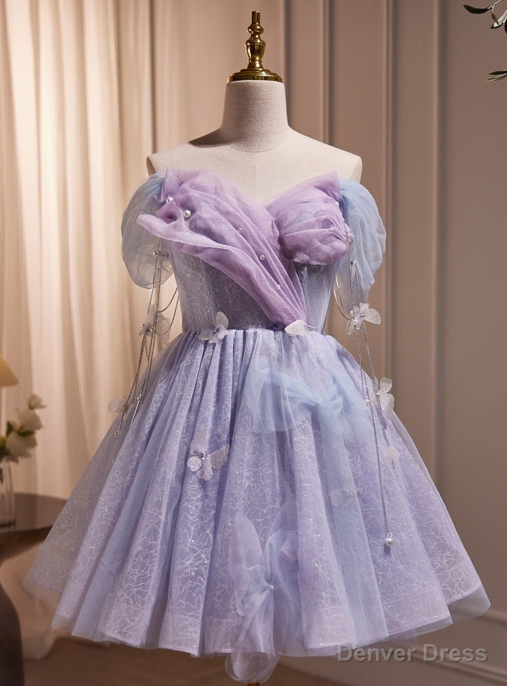 Purple Tulle Off the Shoulder Homecoming Dress Main image