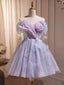Purple Tulle Puffy Short Prom Dresses, Cute Purple Homecoming Dresses
