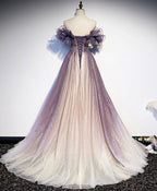 Purple Tulle Sequin Long Prom Dresses Purple Evening Dresses