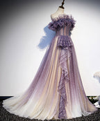 Purple Tulle Sequin Long Prom Dresses Purple Evening Dresses