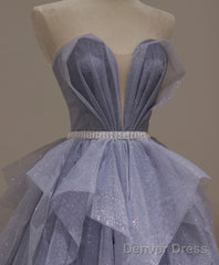 Purple Tulle Sequin Long Prom Dress Purple Sequin Evening Dress