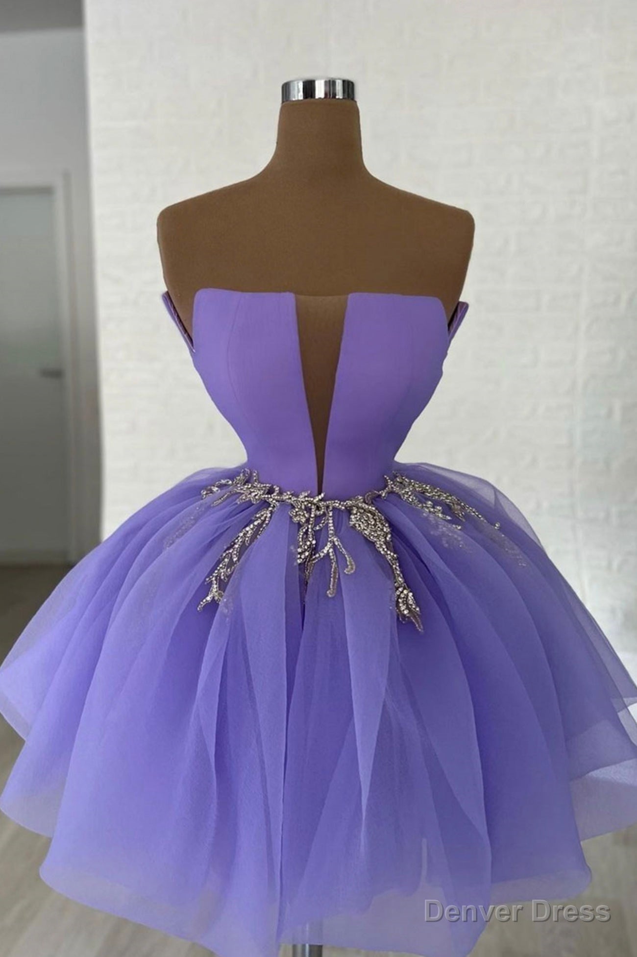 Purple Tulle Sequins Short A Line Prom Dress, Cute Homecoming Prom Dresses