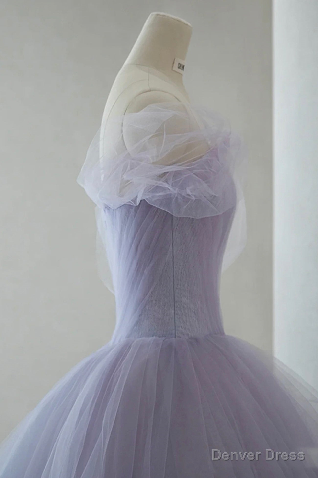Purple Tulle Short A Line Prom Dress, Cute Off the Shoulder Prom Dresses