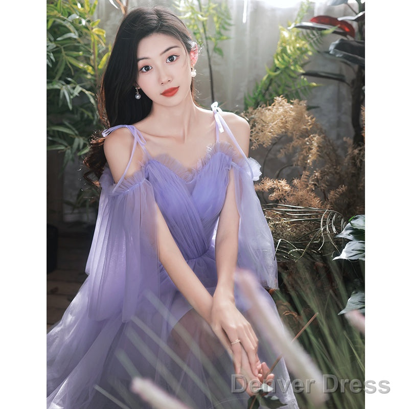 Purple Tulle Short Off Shoulder Homecoming Dress, Purple Prom Dresses