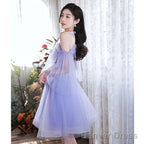 Purple Tulle Short Off Shoulder Homecoming Dress, Purple Prom Dresses