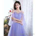 Purple Tulle Short Off Shoulder Homecoming Dress, Purple Prom Dresses