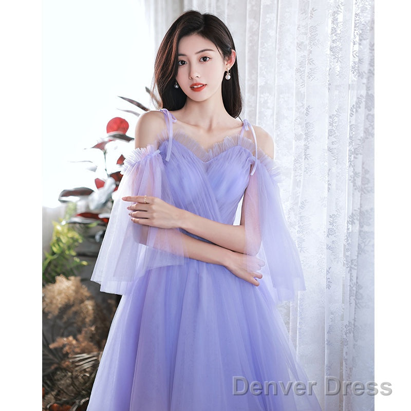 Purple Tulle Short Off Shoulder Homecoming Dress, Purple Prom Dresses
