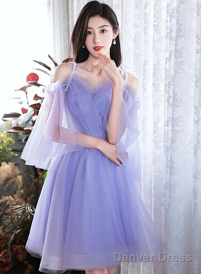 Purple Tulle Short Off Shoulder Homecoming Dress, Purple Prom Dresses Main image
