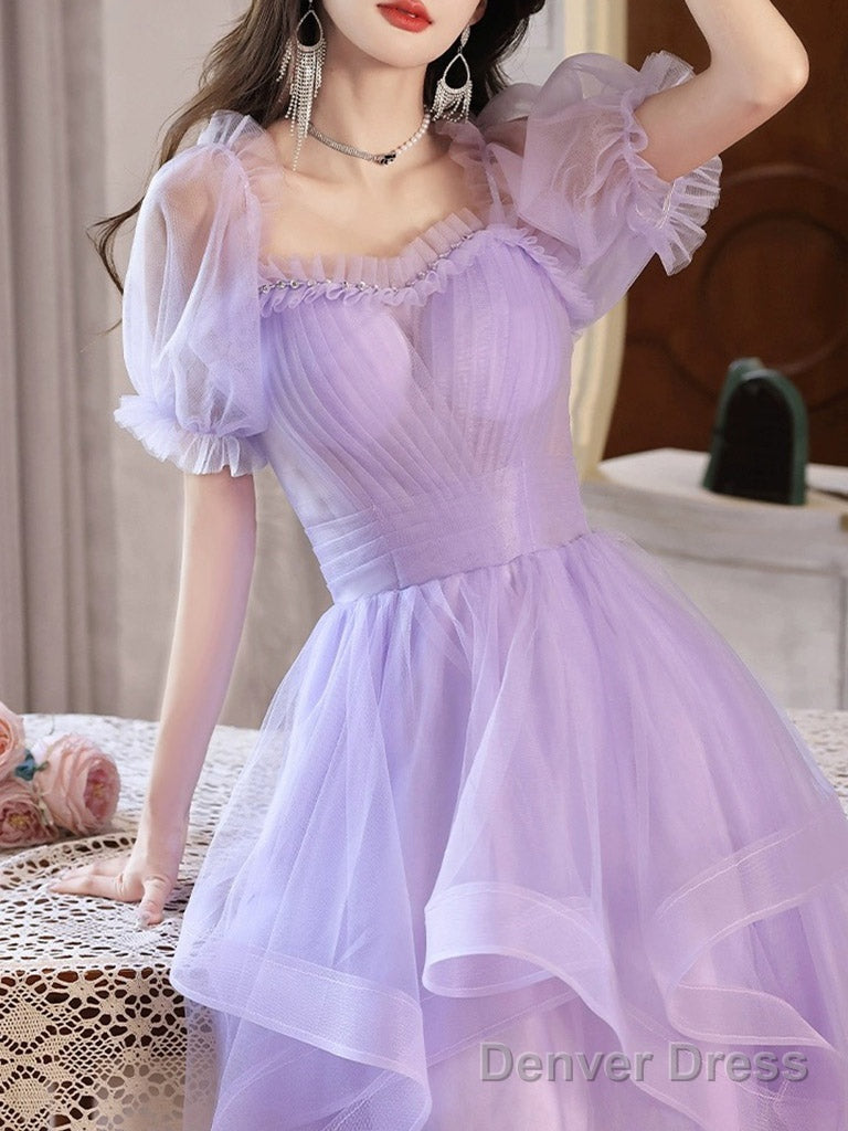 Purple Tulle Short Prom Dress, Purple Homecoming Dresses Secondary image