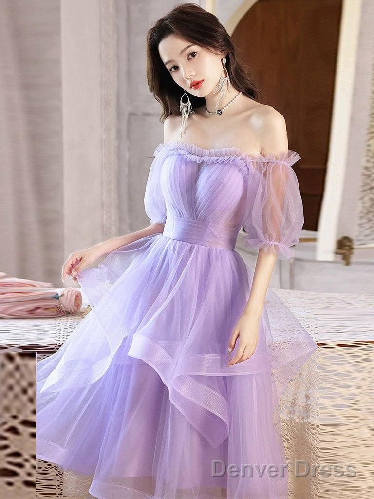 Purple Tulle Short Prom Dress, Purple Homecoming Dresses