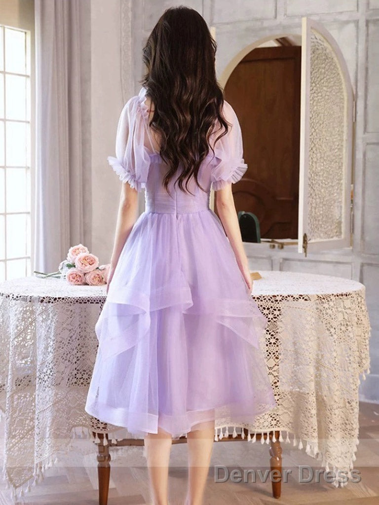 Purple Tulle Short Prom Dress, Purple Homecoming Dresses
